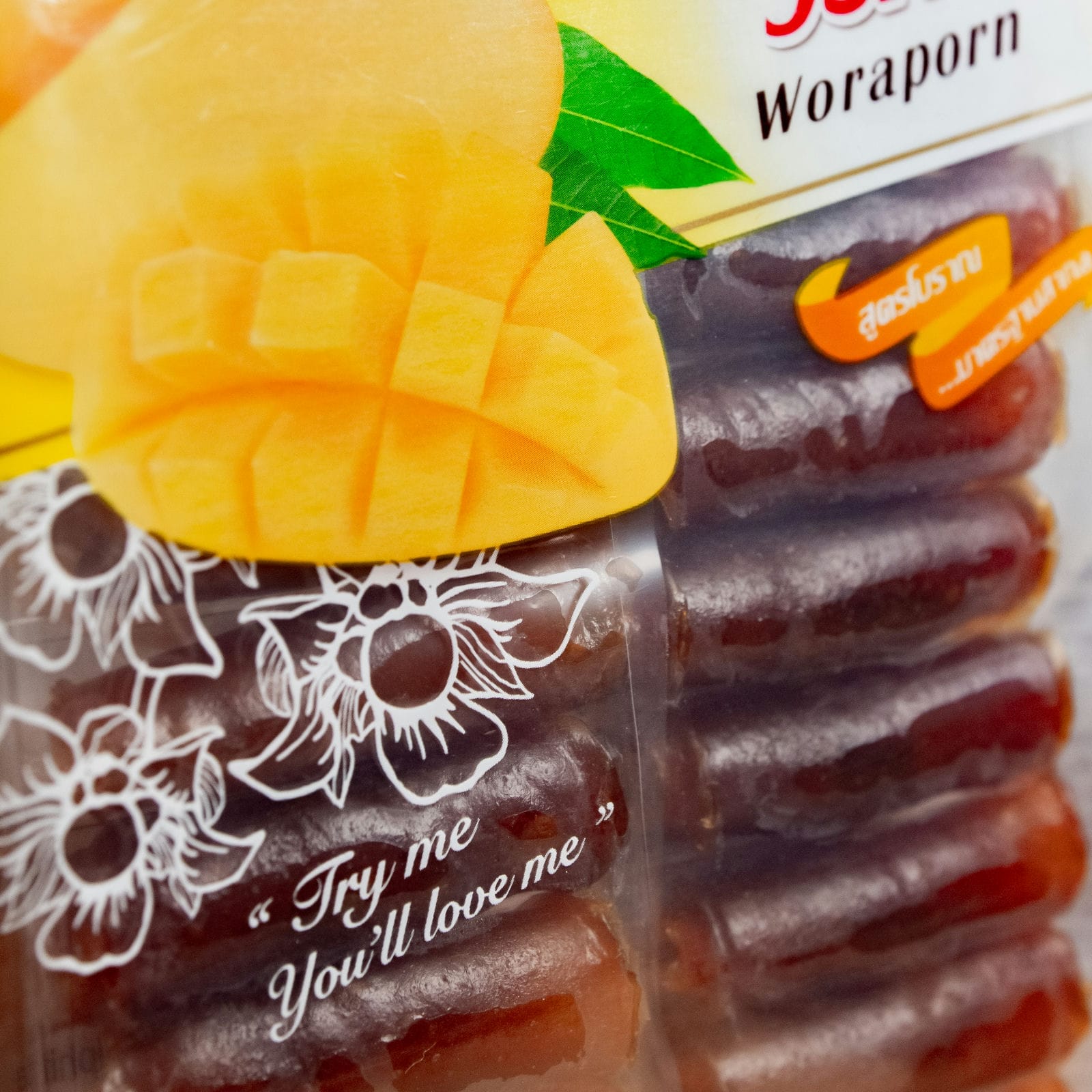 Woraporn mangorolletjes close-up verpakking